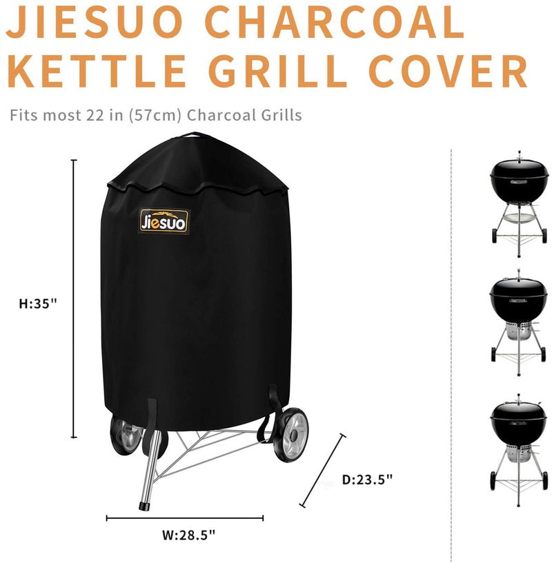 JIESUO Grill Cover for Weber Charcoal Kettle, Premium 22 Inch BBQ Cover, Heavy Duty Waterproof Grill Covers - Image 2